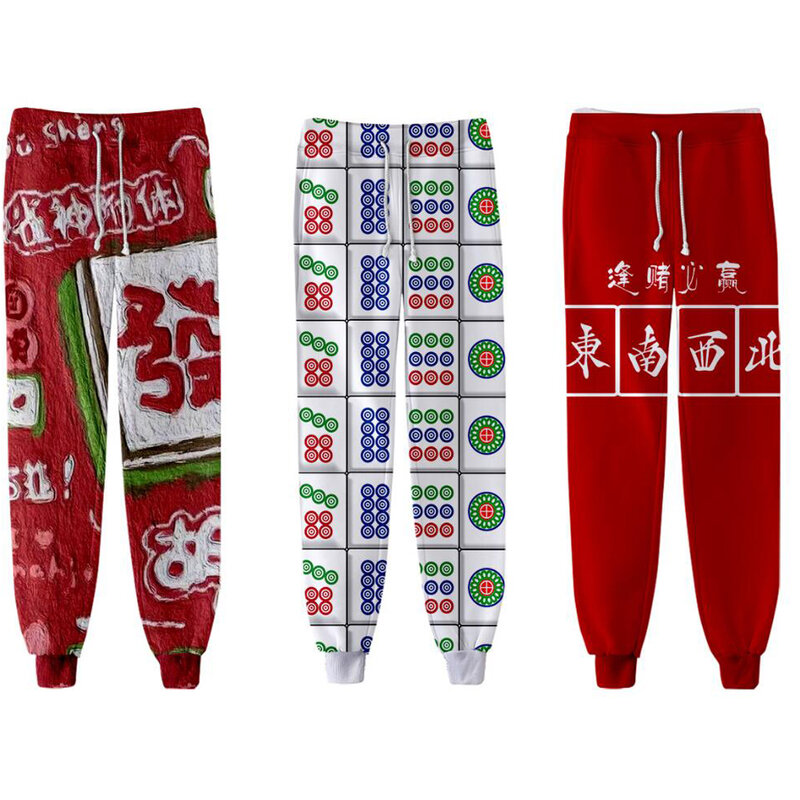 Mahjong-pantalones de chándal con estampado 3D para hombre y mujer, ropa informal de Hip Hop, ropa de calle divertida