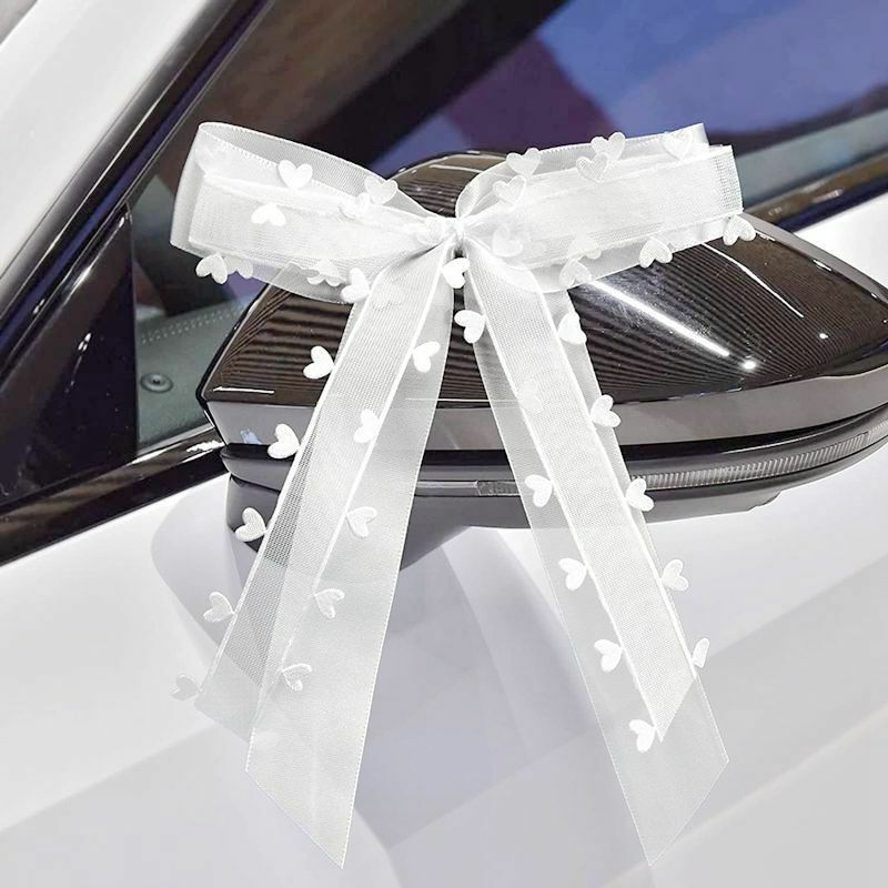 Biała ślubna wstążka samochodowa kokardy do pociągnięcia węzeł opakowanie na prezent wystrój samochodu ślubne materiały urodzinowe krzesła dekoracje dla domu DIY