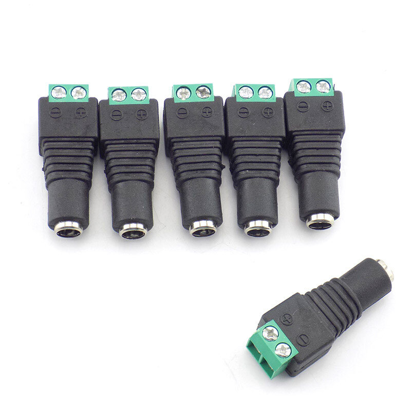 DC conector fêmea Plug Jack, adaptador de alimentação para CCTV, 5050, 3528, LED Strip Light, sistema de lâmpada, 12V, 5,5 milímetros x 2,1 milímetros, 5pcs