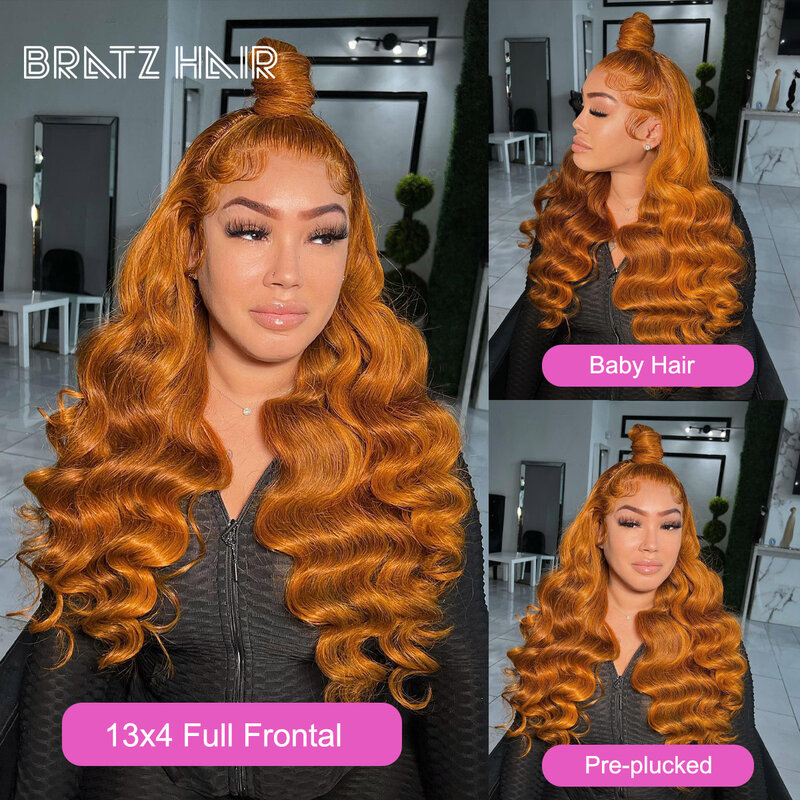 13x4 Orange Ginger Lace Frontal Wigs 13x6 HD Transparent Pre Plucked Body Wave Wig 4x4 5x5 Brazilian Colored Wig for Women