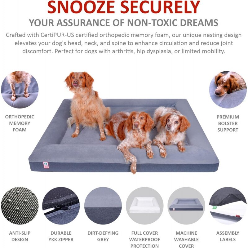 Ортопедическая кровать для очень больших собак (поднятая кровать для собак, кровать для собак из пены с эффектом памяти, моющаяся и съемная крышка), Водонепроницаемая подкладка