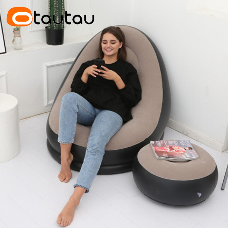 Otautautau lettino gonfiabile con poggiapiedi Pouf Chaise Lounge reclinabile divano da campeggio portatile all'aperto sedia da giardino Pouf SF029