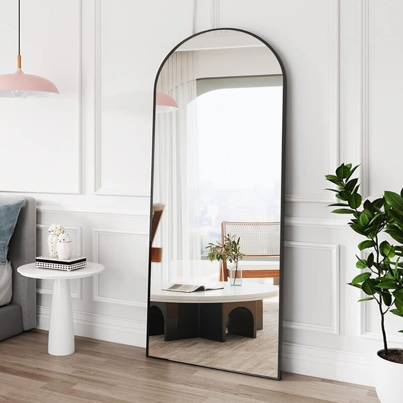 Floor standing mirror, 70 "x31" arched top mirror, suspended or tilted, bedroom aluminum frame full length mirror