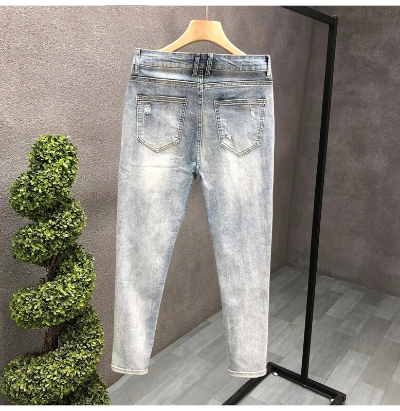 Męskie jeansy jeansowe Slim Fit Distressed Vintage Holes Casual Fashion Spring Autumn Pencil Pants Hombre Luxury Skinny Jeans Men