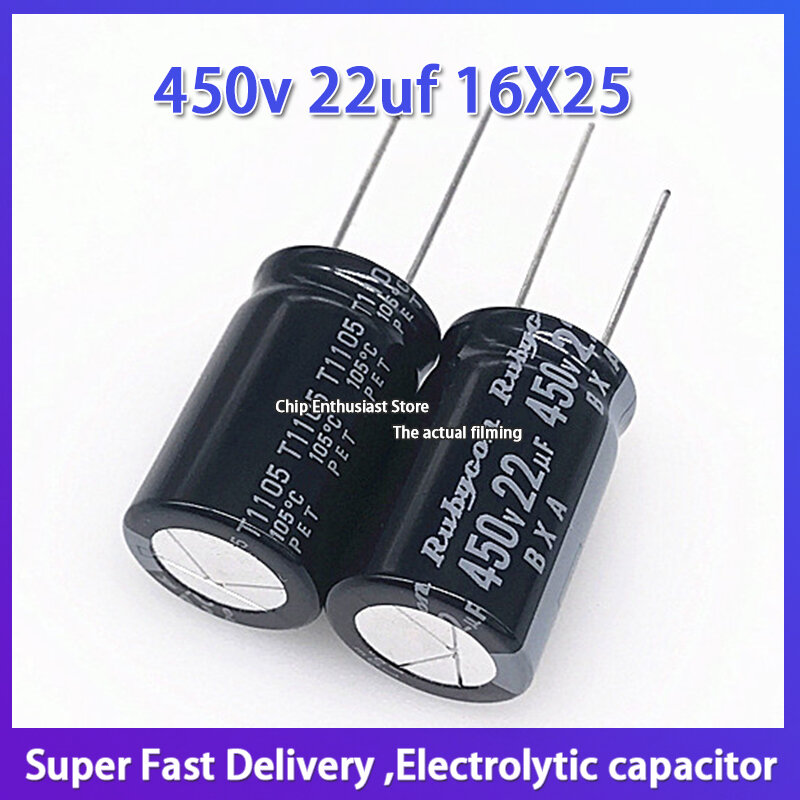 5pcs rubycon importado capacitor eletrolítico 450v 22uf 16x25 ruby bxa/cfx de alta freqüência ao longo da vida 16*25mm