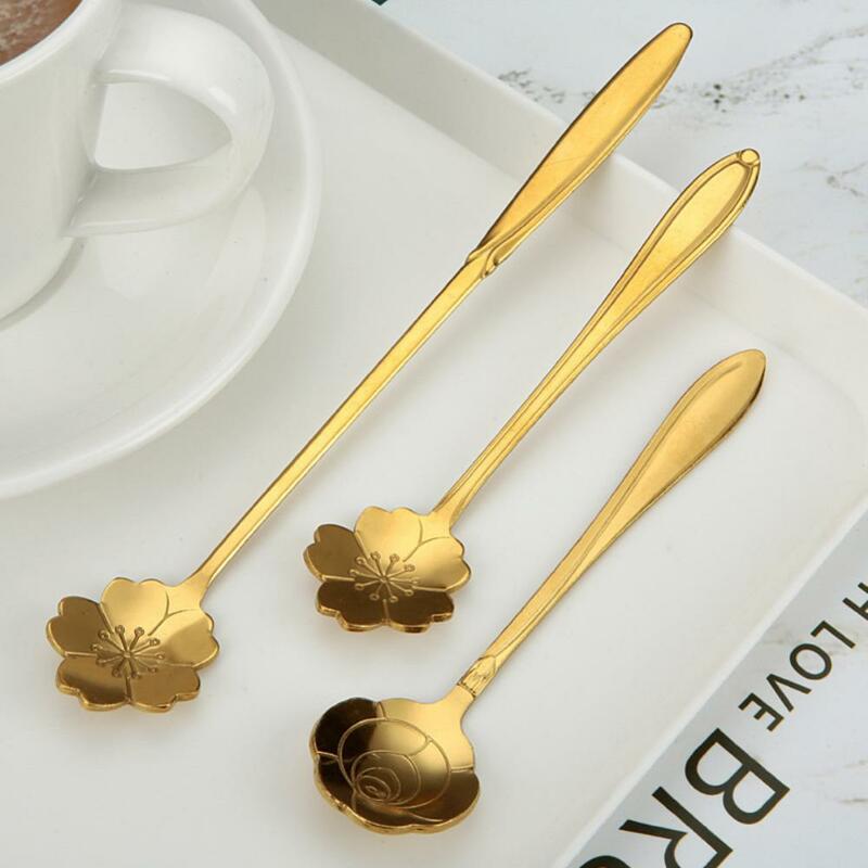 1PCS Flower Spoon Set Small Teaspoon Coffee Spoon Cute Ice Cream Dessert Spoon Silver Gold Stainless Steel Spoon For Coffee Tea