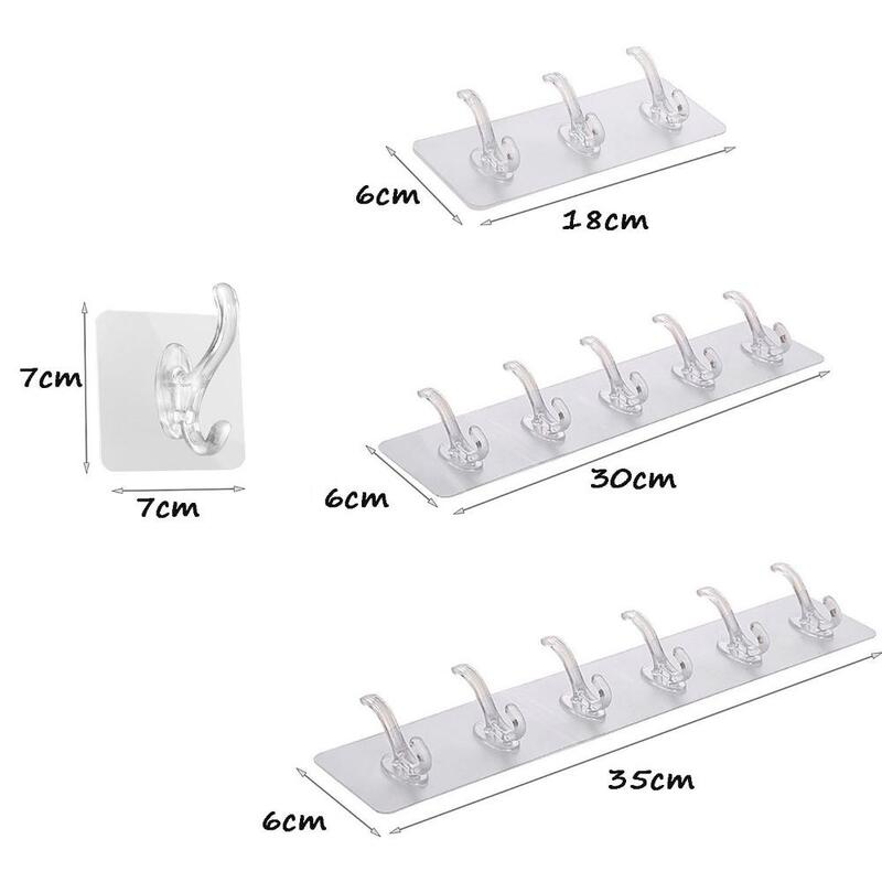 1/3/5/6 Row PVC Autohesion Traceless for Bathroom,Kitchen Storage Rack Wall Hooks Clothes Hanger Key Holder