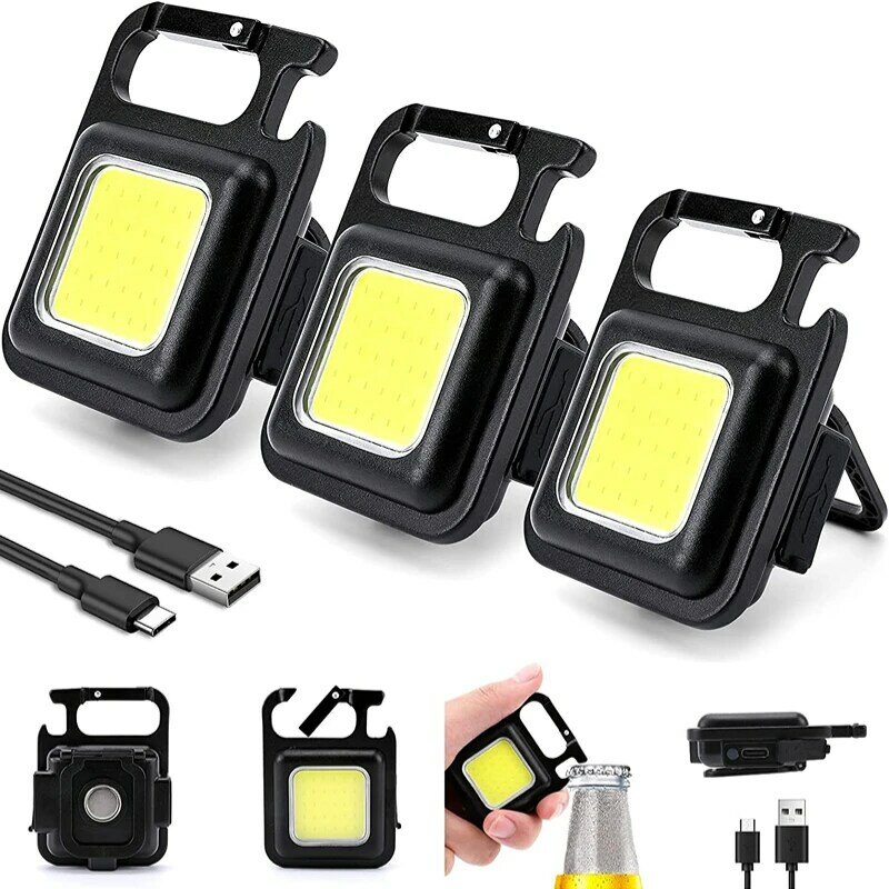 Mini linterna led de trabajo, linterna de bolsillo portátil, llaveros, Linterna recargable con USB, Sacacorchos de luz para acampar al aire libre