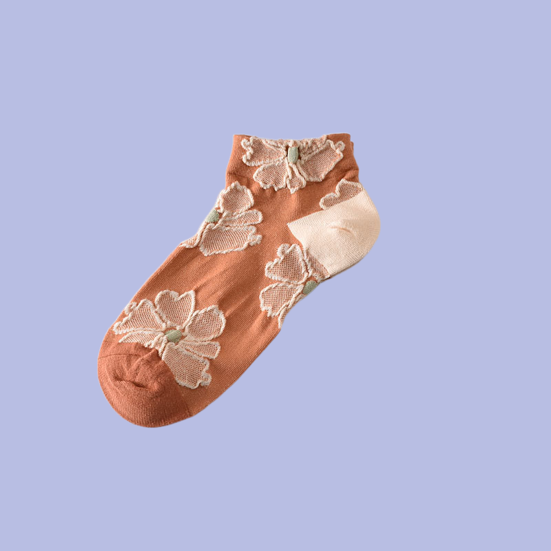 ถุงเท้าสตรีผ้าแจ็คการ์ดลายดอกไม้สำหรับถุงเท้าข้อต่ำฤดูใบไม้ผลิและฤดูร้อน5/10คู่