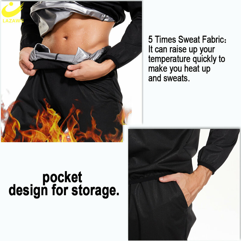 Lazawg sauna terno para homens perda de peso conjunto suor leggings calças workout jaqueta emagrecimento superior calças corpo shaper queimador de gordura ginásio