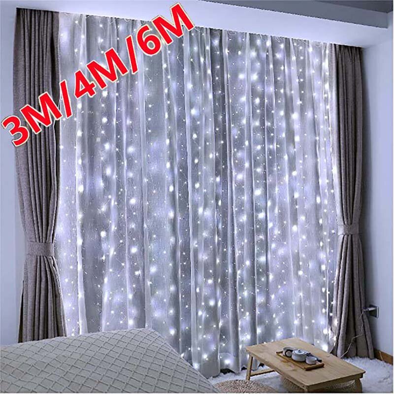 Guirnalda de cortina de 6M para decoración navideña, luces LED de hadas con Control remoto para dormitorio y hogar al aire libre