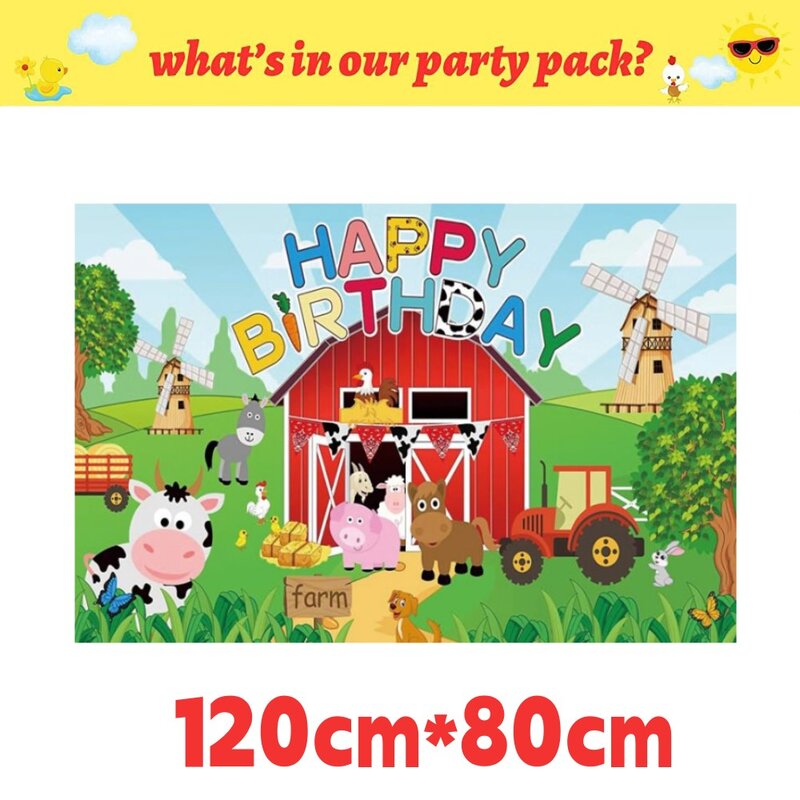 농장 동물 파티 장식 풍선 만화, 암소 닭 돼지 종이 식기 배경, 베이비 샤워, 어린이 생일 파티 용품