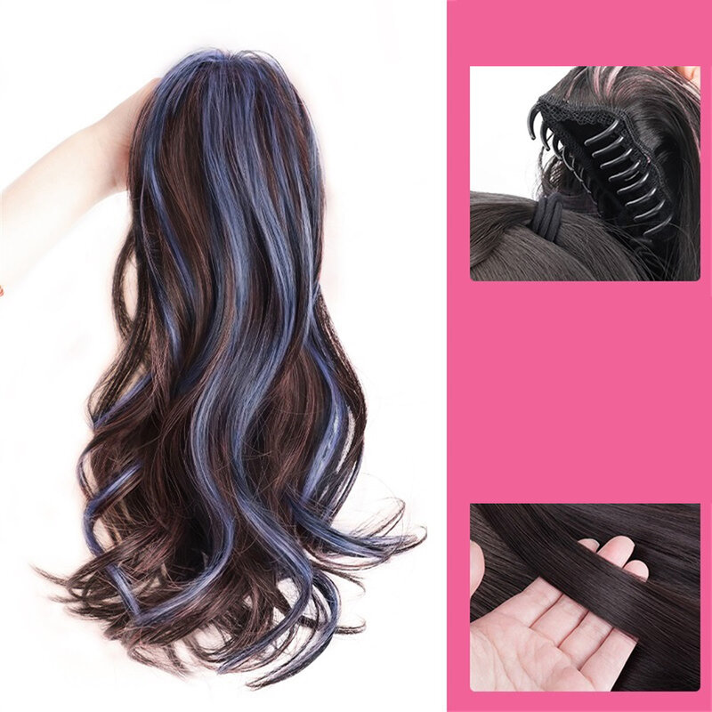 Peruca simulada de cabelo longo para mulheres, peruca colorida tingida, cavalinha alta meio amarrada, estilo doce e fresco, fecho na moda