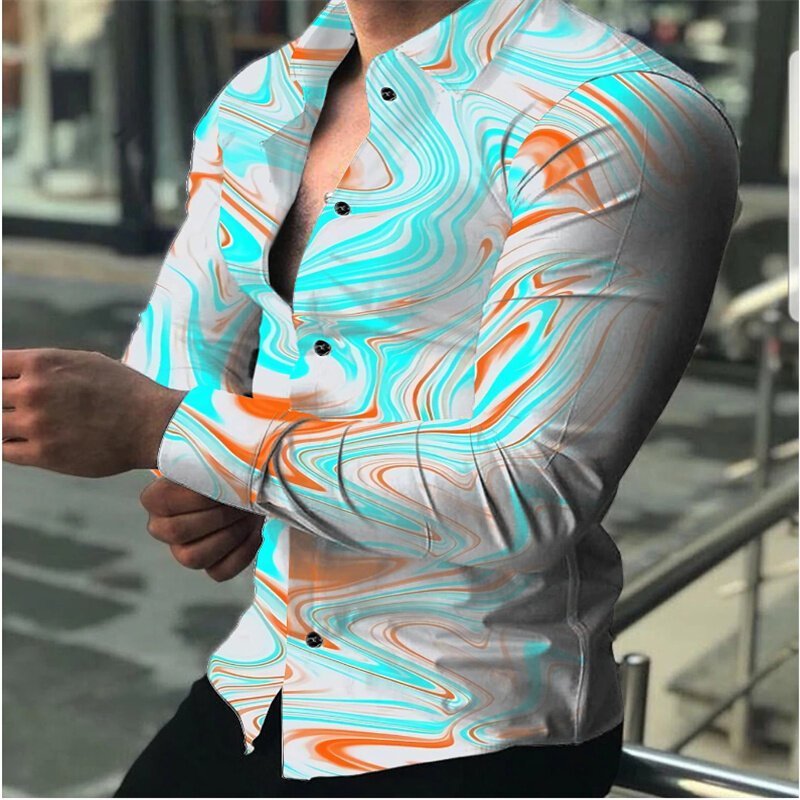 Camisa informal para hombre, cárdigan retro de manga larga con solapa y botones, a la moda