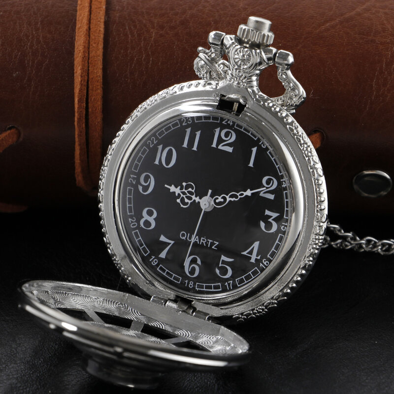 Silver Compass Hollow Out Quartz Pocket Watch High Quality Unisex Necklace Pendant Jewelry Gift for Men and Women Religio CF1383