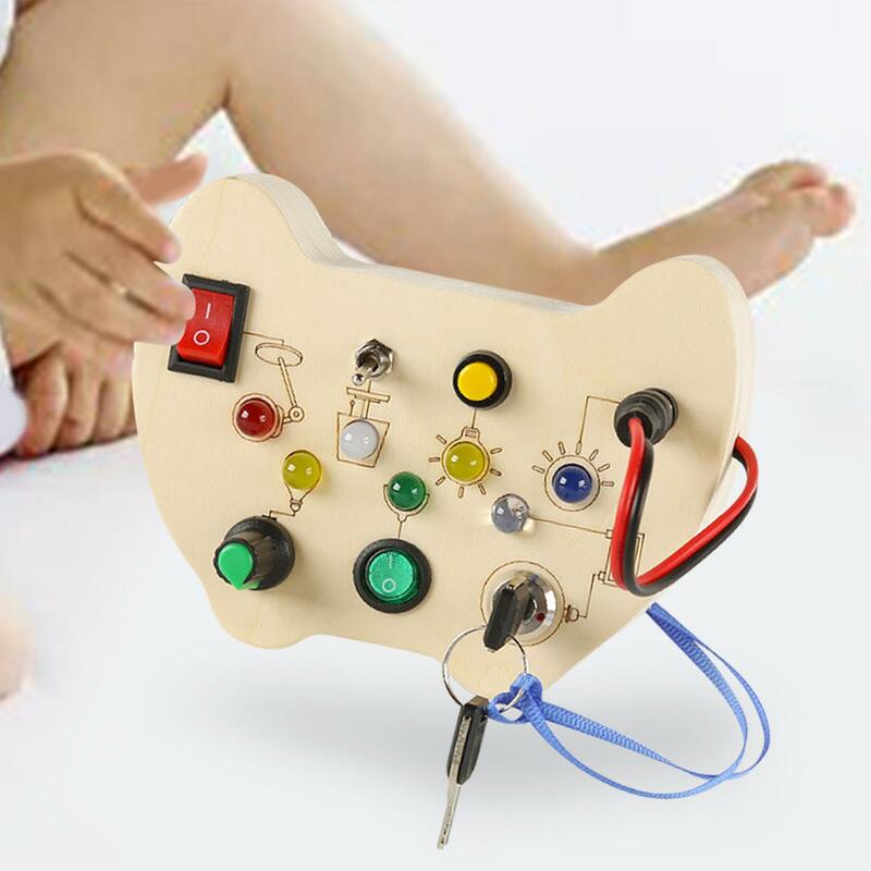 Juguete Montessori para niños pequeños, tablero sensorial de madera con interruptor de luz LED, tablero de Control para guardería