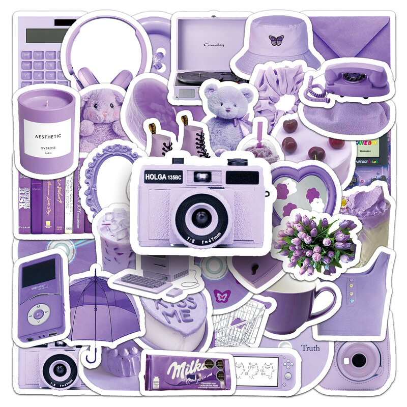 Autocollants graffiti de la série Ins Style, violet, adaptés pour ordinateur portable, casque, décoration de bureau, bricolage, jouets, vente en gros, 50 pièces