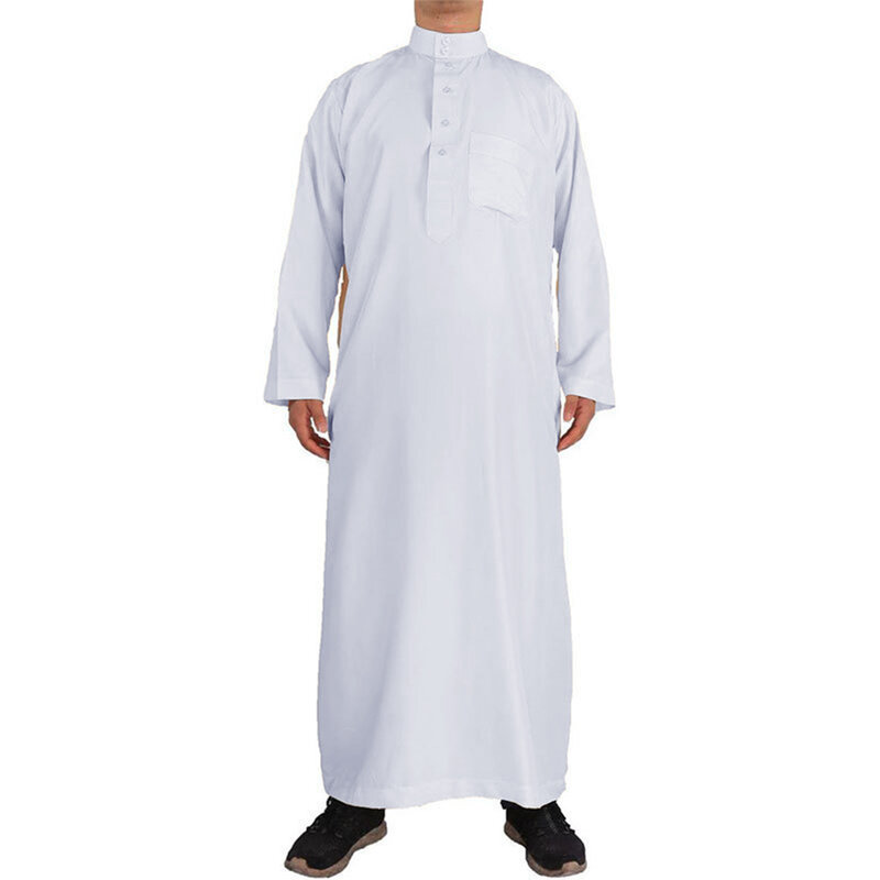 Mode Pria Lengan Panjang Muslim kerah pelaut Arab Timur Tengah warna Solid Islami setelan Muslim Dubai lengan panjang kualitas tinggi