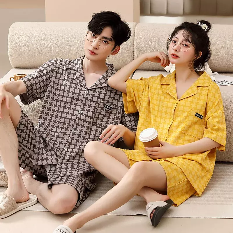 Couple Pajamas, Women's Summer Short Sleeved Shorts, Cardigan Set, Simple and Loose, Men's Home Clothing, Can Be Worn Externally