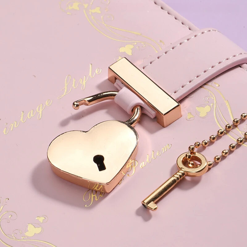 Password Notebook With Heart-Shaped Lock A5 Pu Notepad Diary Student Notebook Stationery Business Office Meeting Record Book
