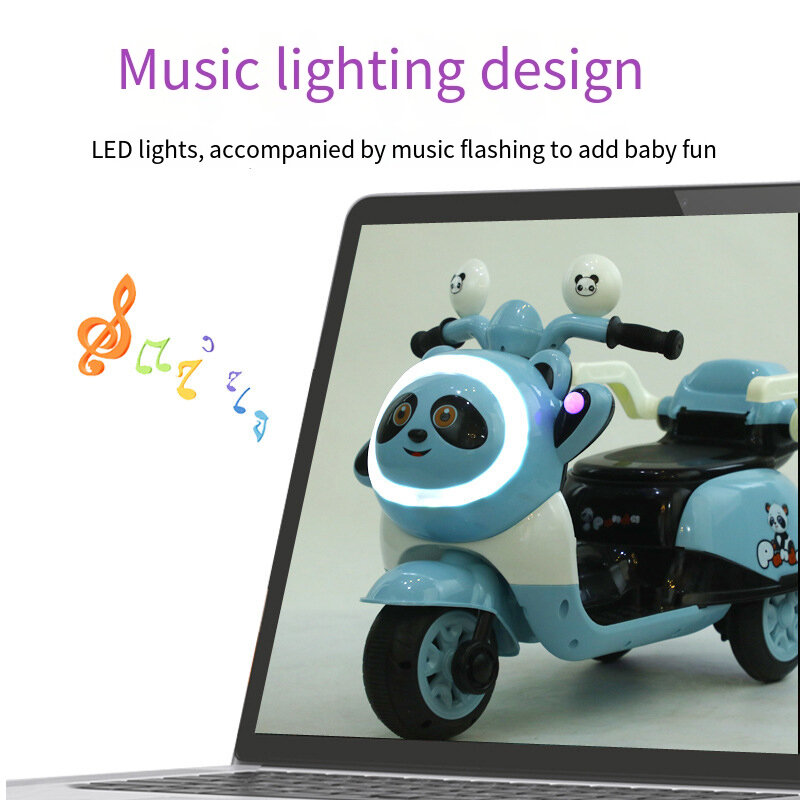Triciclo de motocicleta eléctrica para niños y niñas, motocicleta Panda, coche de batería, Educación Temprana, música recargable, coche de juguete para bebés
