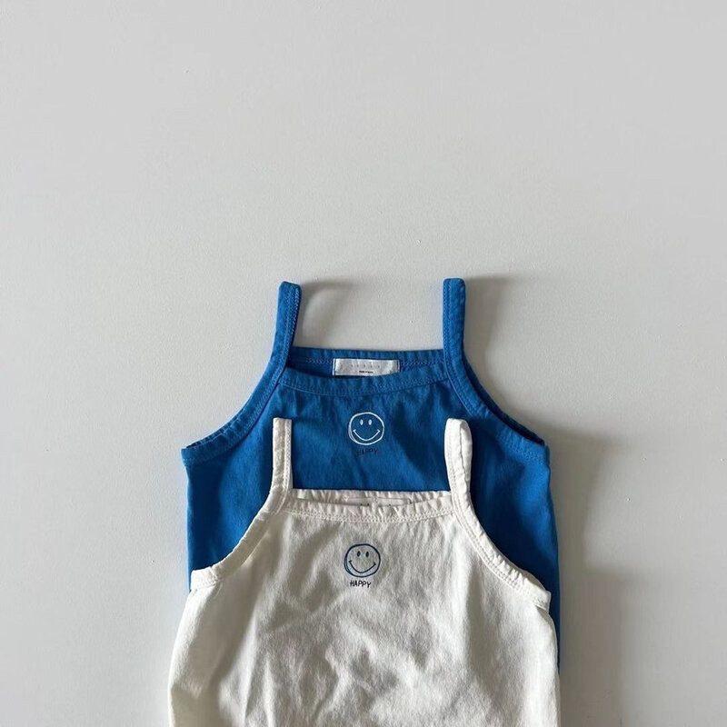 2023 Verão Novo Bebê Bonito Smiley Impressão Sling Vest Algodão Infantil Menina Sem Mangas T Camisas Da Criança Respirável Tee Roupas de Bebê