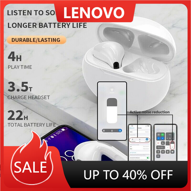 Lenovo-Écouteurs intra-auriculaires sans fil Bluetooth, écouteurs de sommeil, casque de sport, contrôle tactile, écouteurs stéréo