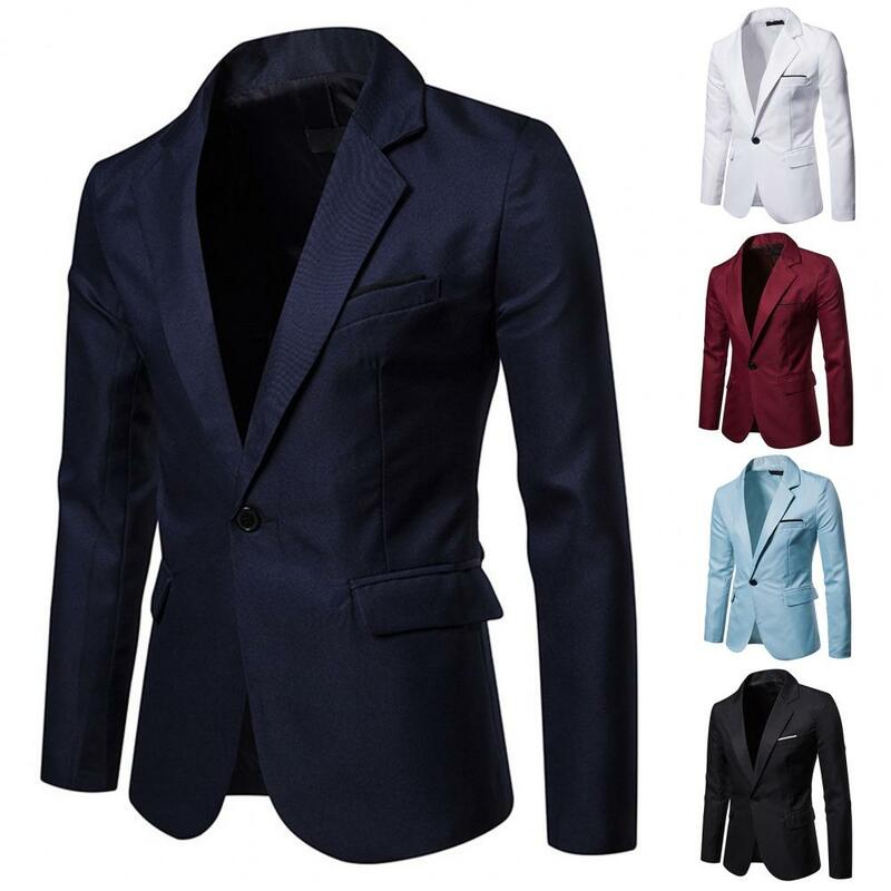 Blazer masculino de lapela cor pura, terno streetwear masculino elegante, jaqueta de gola alta, blazer de um botão