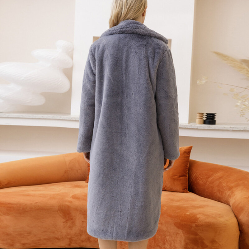 Abrigo holgado de piel sintética de conejo para mujer, abrigo grueso y cálido de felpa con solapa, novedad de invierno, 2023