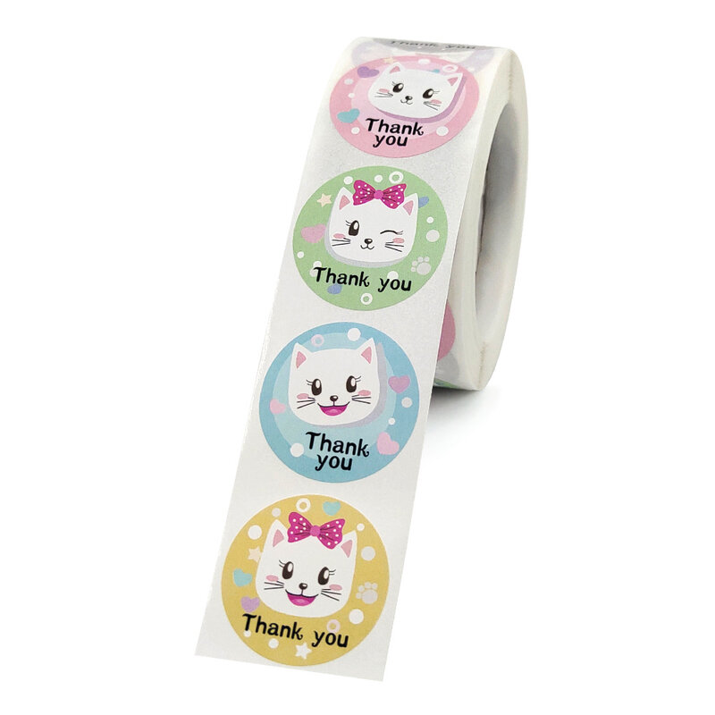 100-500 Buah Stiker Kucing Kawaii Kartun Bulat Stiker Hadiah untuk Guru Sekolah Hewan Lucu Anak-anak Alat Tulis Stiker Hadiah Dekorasi