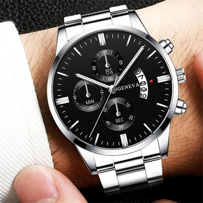 3ชิ้นชุดแฟชั่นนาฬิกาธุรกิจสำหรับผู้ชายสร้อยข้อมือเงินแบบลำลองสร้อยคอสแตนเลสนาฬิกาข้อมือควอตซ์ relogio masculino