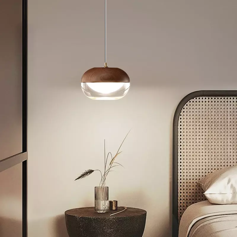 โคมไฟติดเพดานไม้แก้วหรูแบบนอร์ดิกโคมไฟ LED ในร่มแบบเรียบง่ายทันสมัยข้างเตียงนอนร้านอาหารบาร์คาเฟ่