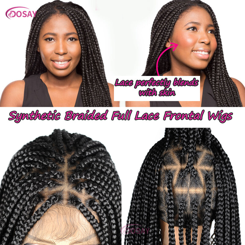 Full Lace Frontal Wigs Cornrow Twisted Braided Wigs For Black Women Box Braided Lace Front Wig Goddess Braids Synthetic Wigs