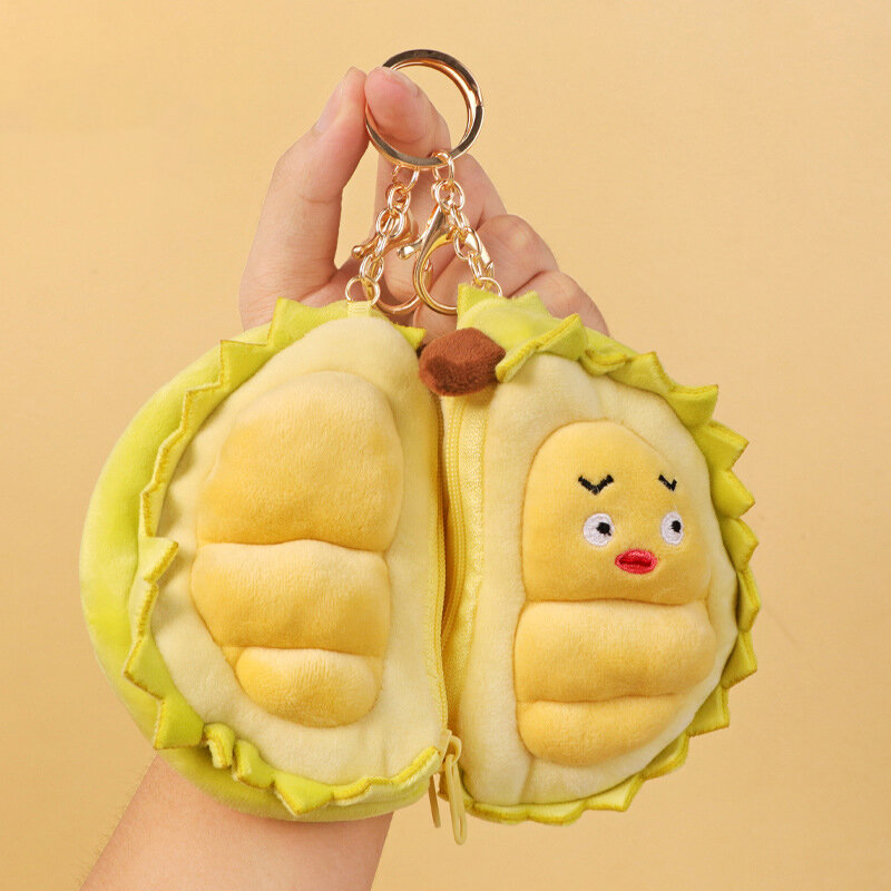 13cm Creative Kawaii Cute Fruit Durian Plush Coin Purse Pendant Kids Girl Cartoon Wallet Bag Car Keychain Accessories Fun Gifts