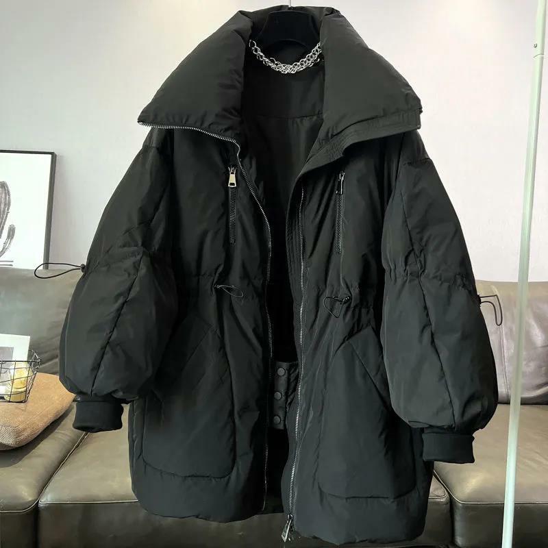Casual tamanho grande 2023 casacos de inverno nova cintura cordão médio longo quente para baixo casacos de algodão roupas femininas jaquetas de inverno fp690