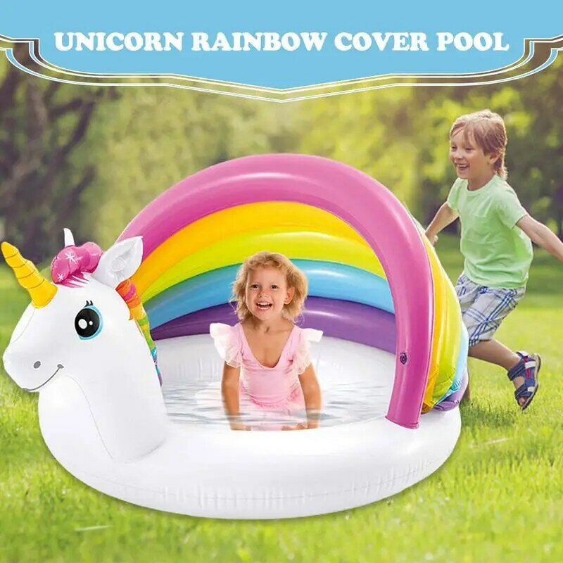 Float Swimming Pool Inflatable Pool With Sun Shield Pool Swim Ring For Toddlers Inflatable Swimming Pool Perfect For Summer Pool