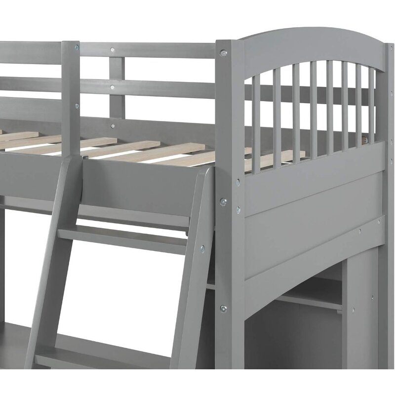 Cama de madera maciza para niños, cama doble tipo Loft con escritorio, marco de cama tipo Loft con estantes