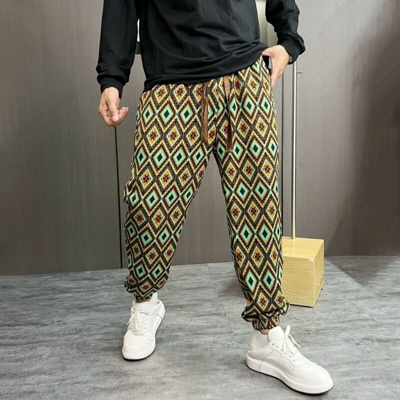 Bohemian Thin Section Trendy Fat Man Loose Large Size Beamed Feet Harem Pants National Style Holiday Nine Points Casual Trousers