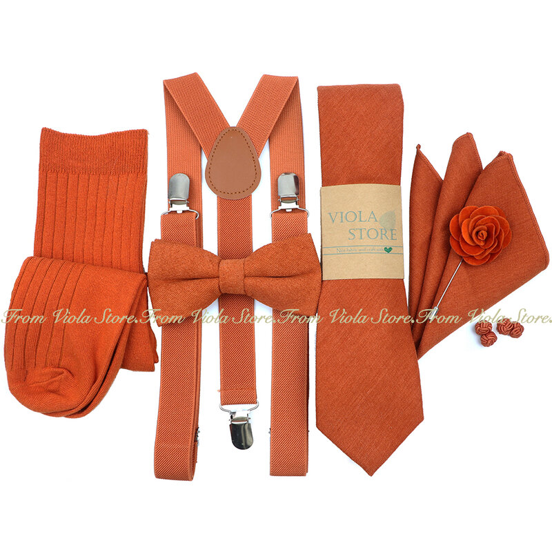 Hot Nieuwe Maple Leaf Kleur Solid 2.5Cm Jarretel Sok Tie Hankie Boog Set Mannen Kid Das Brace Verstelbare Wedding party Accessoire