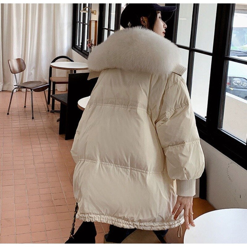 2023 New Women White Duck Down Jacket Winter Coat Female Long Pattern Parkas Faux Fox Fur Collar Outwear Thicken Warm Overcoat