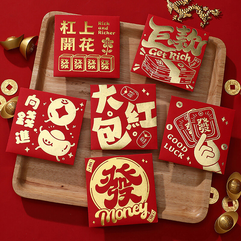 Sobres Rojos Hongbao de año de dragón lindo, paquete rojo de la suerte, bolsa de regalo de dibujos animados, Festival de Primavera y Año Nuevo, 2024