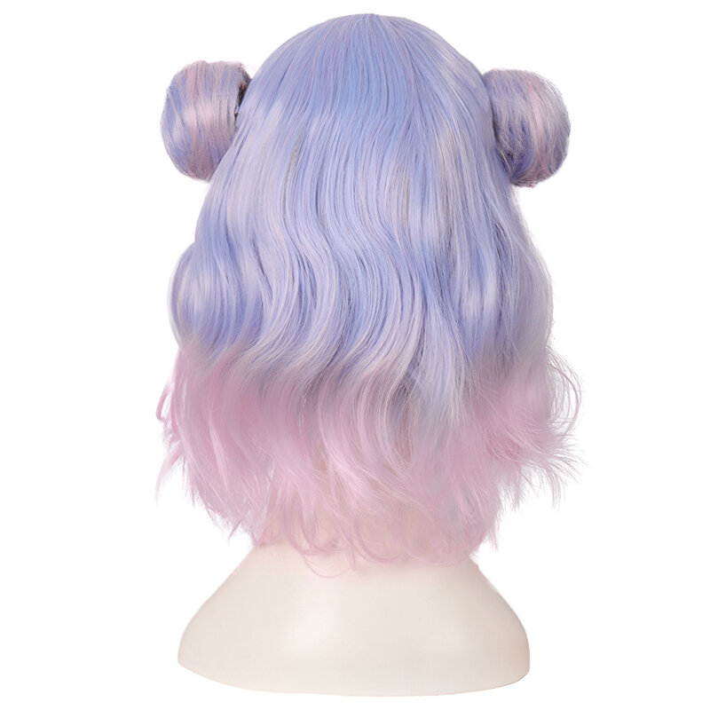 Harajuku Soft Girl Lolita Roman Roll Daily Double Hair Steamed Stuffed Bun Gradient Color Straight Bangs Sweet Wig