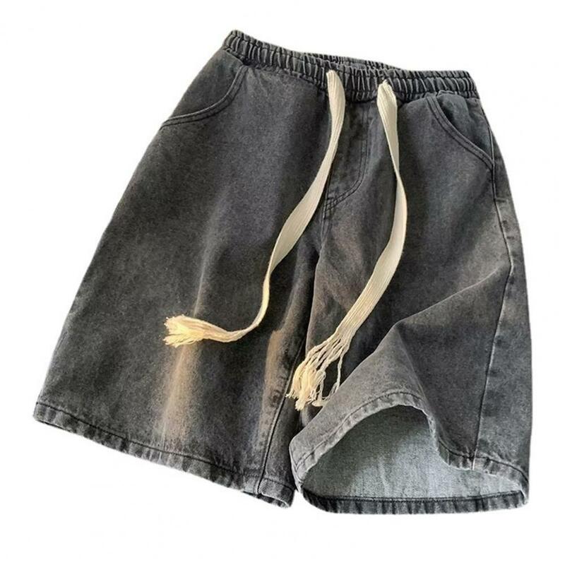 Pantalones cortos informales de verano para hombre, Shorts vaqueros con cordón elástico y bolsillos, informales, de playa, de secado rápido, anchos