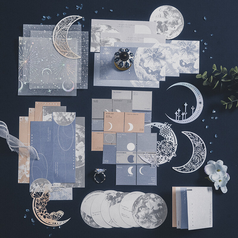 63 pezzi materiale carta fasi lunari tema ledger materiale collage primer note Memo Pad singolo