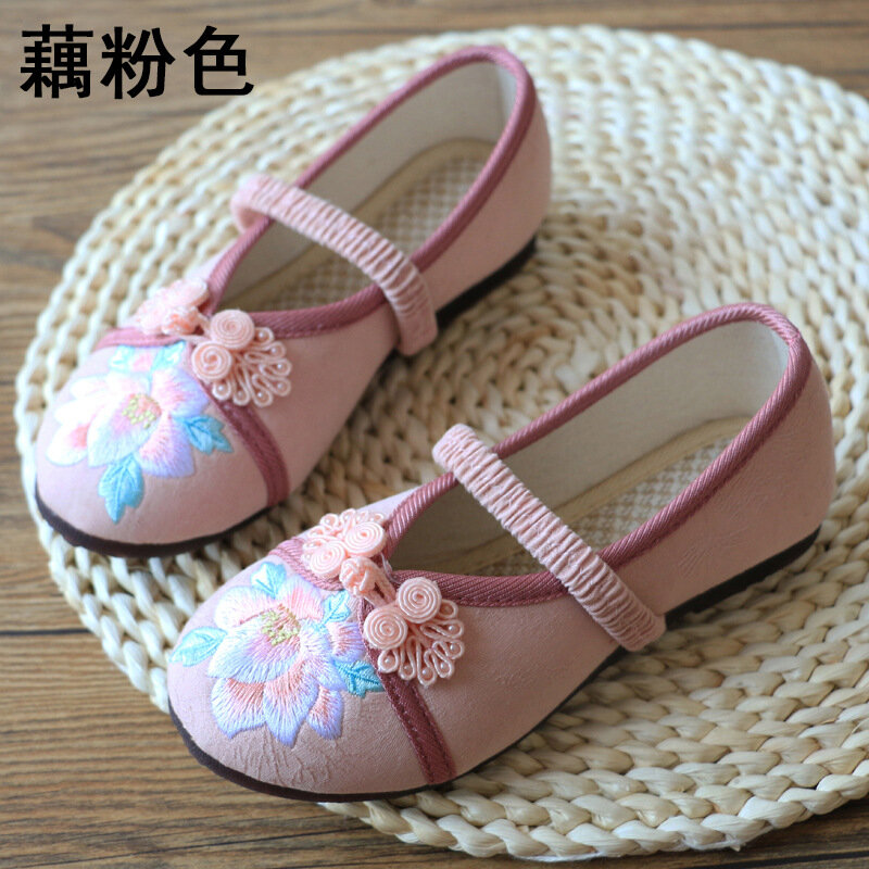 Zapatos casuales para niñas, zapatos de tela bordados de estilo chino, zapatos de suela suave para niños, zapatos de princesa para actuaciones de baile