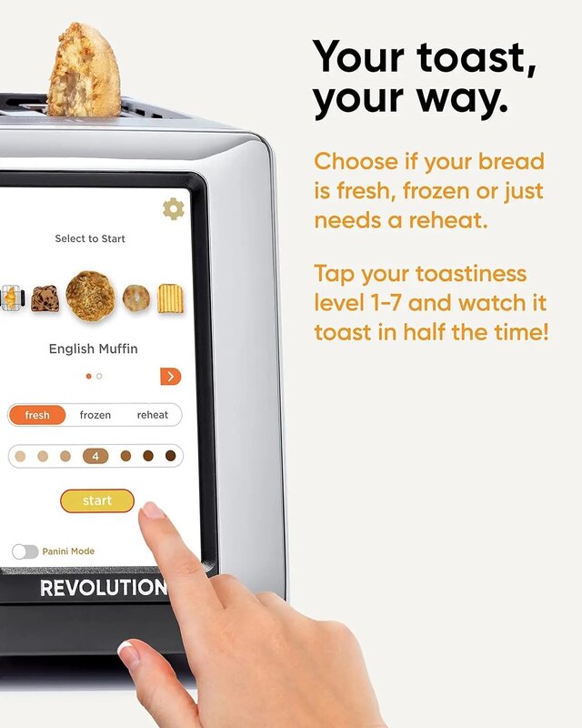 Hochgeschwindigkeits-Touchscreen-Toaster der 180er Jahre, intelligenter 2-Scheiben-Toaster mit patentierter Instaglo-Technologie und Revolution-Toastie-Panini-Presse