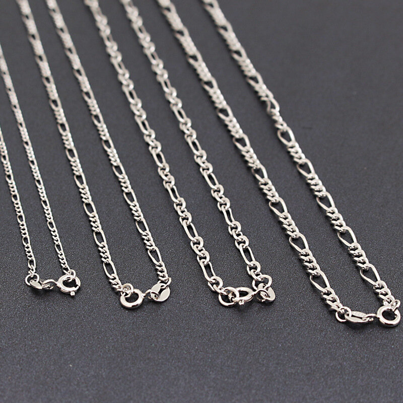 Solid 925 Sterling Silver Figaro Cuban Chain Necklace Width 1.4mm-3.4mm Length 45cm-60cm For Women Ladies Mom Man Best Gift