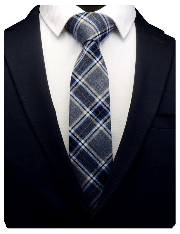 7CM Cotton Plaid Slim Thick Fabric Tie Men's Narrow Neck Tie for Office Business Formal Occasions Classic Skinny Necktie