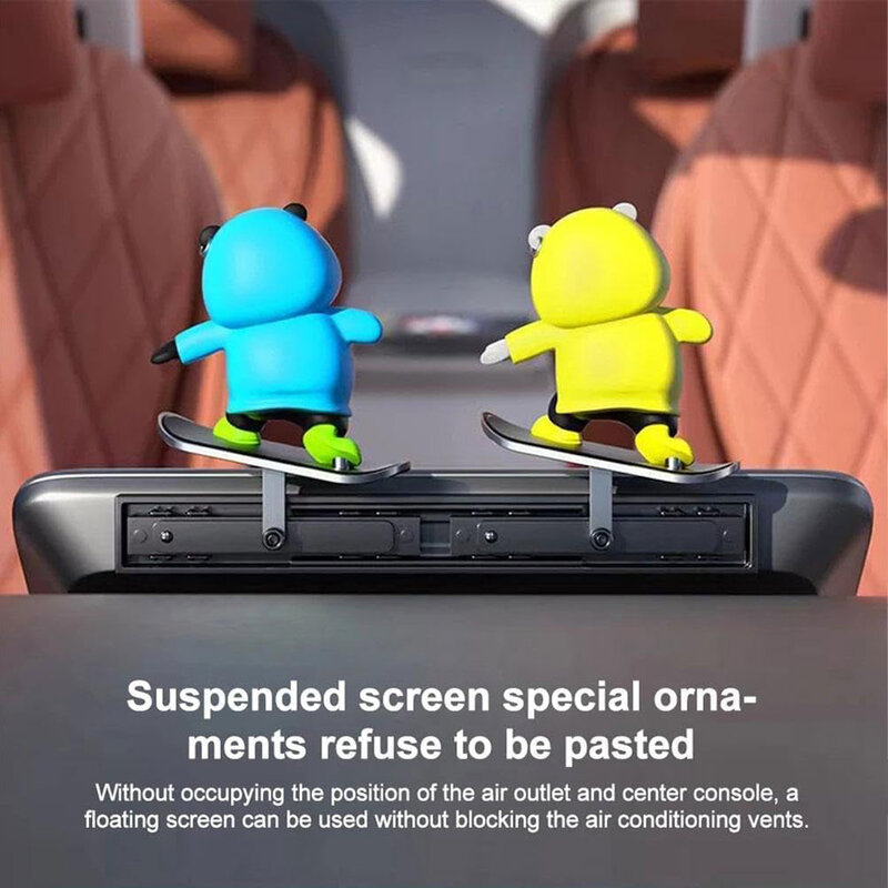 Mini Sliding Bear Car Dashboard Ornamento, Cute Cartoon Decoração Interior, Black Central Screen Acessórios Decor