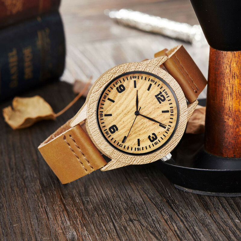 Correa de Reloj de cuero con esfera de madera Para Mujer, Reloj de cuarzo con personalidad que muestra su ambiente de temperamento, Accesorios Para Reloj